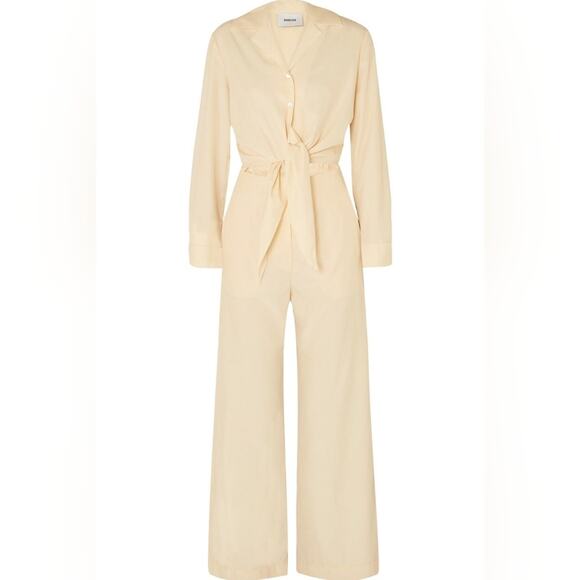 Nanushka Tanya Jumpsuit Size Small Long Sleeve Cut Out Tie Front Cream - Picture 8 of 16